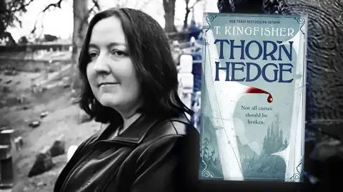 Author T. Kingfisher and her latest book, Thornhedge