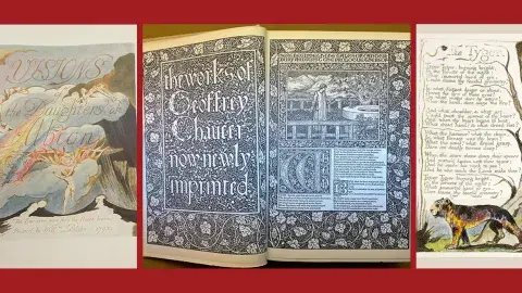 William Blake's Visions of the Daughters of Albion, woodcut image from the Kelmscott Press and "The Tyger" from Songs of Experience