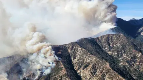 The Eaton Fire burning up the slopes of Mount Wilson