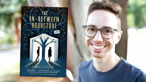 Author Edward Underhill and his latest book, The In-Between Bookstore