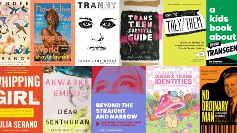 Collage of books to celebrate transgender people and International Transgender Day Of Visibility
