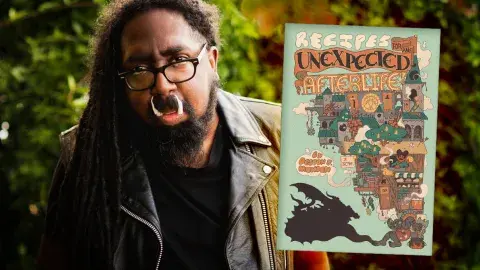 Author Deston Munden and his latest book, Recipes for an Unexpected Afterlife