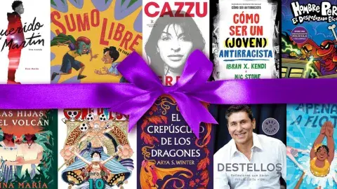 10 book covers with a bow around them