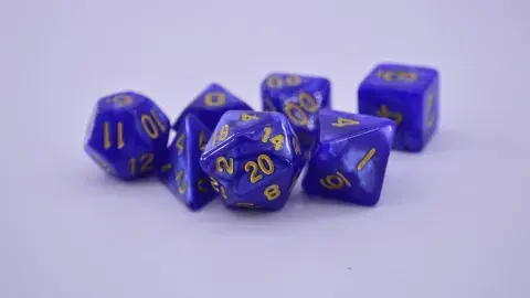 set of purple multi-sided dice