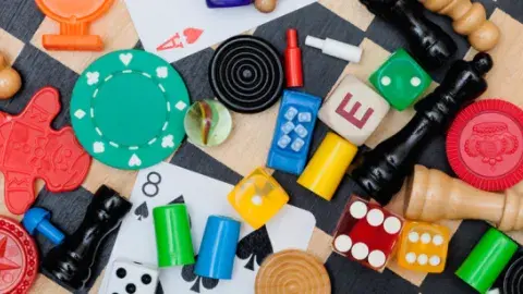 An assortment of board game pieces