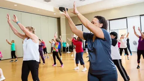 Women are raising their arms while exercising.