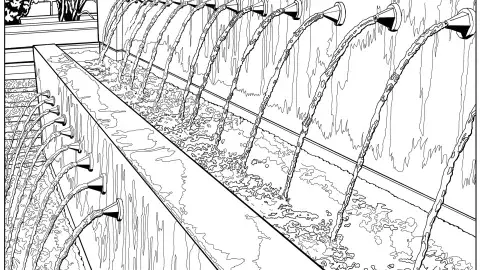 line drawing of fountains