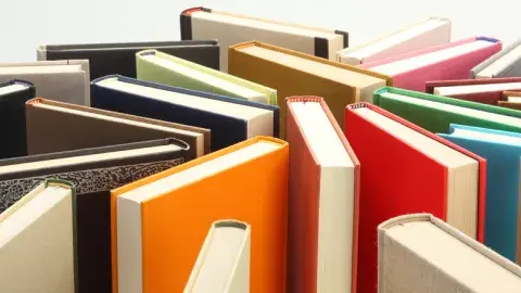 several books standing vertically