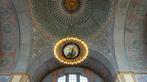 A chandelier in the Rotunda at Central Library