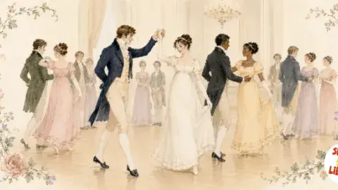 Couples performing regency dance