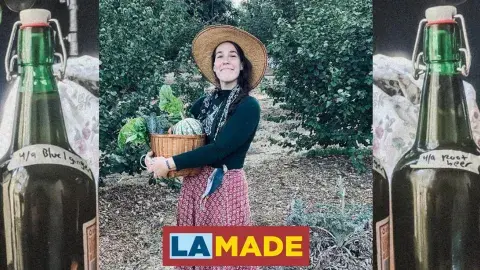 Brie holding a container of vegetables