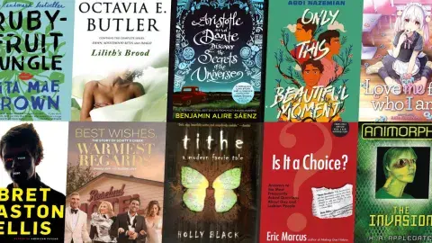 Collage of books that made LAPL staff represented as LGBTQ+ readers