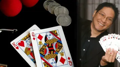 Photo of performer Magic Wayne along with some of his magic props.