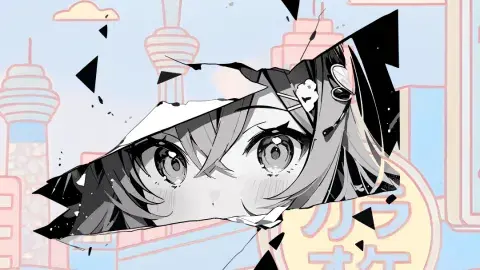 Animated girl peering out from background.