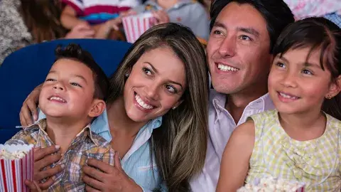 a family watching a movie