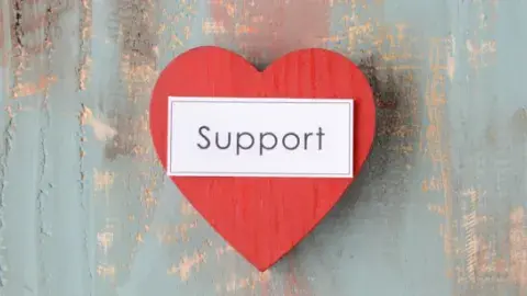 Heart on a background with a label saying "support"