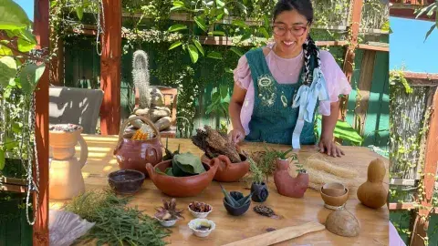 image of woman with plants