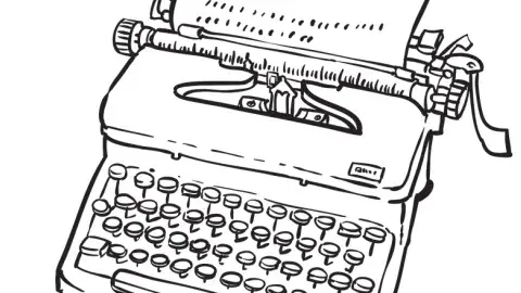 Black and white illustration of a typewriter.