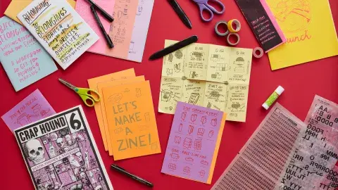 A variety of zine booklets.