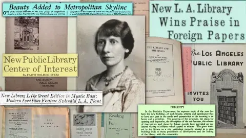 Faith Holmes Hyers and a collage of newspapers