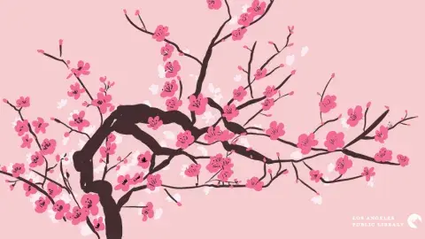 Illustration of a blooming cherry blossom tree.