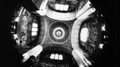 Unique view of rotunda ceiling, Central Library