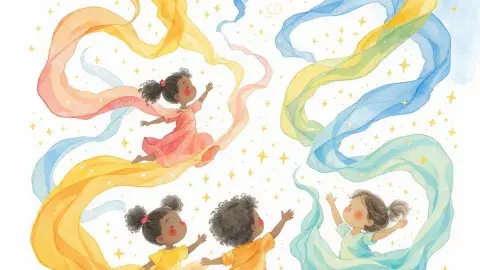 children play and dance with colors