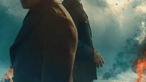 Two men with clouds in background