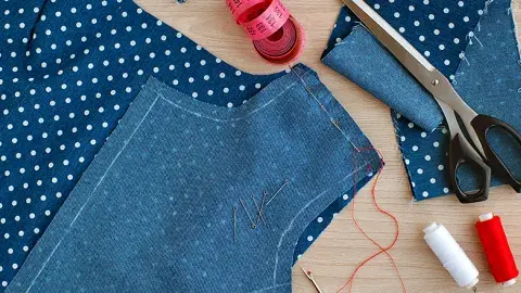 Scissors, sewing materials, and cloth