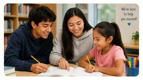 Student being tutored by teens 