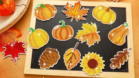 Assortment of fall themed diamond art magnets 