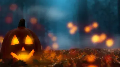 Lit jack o'lantern at night