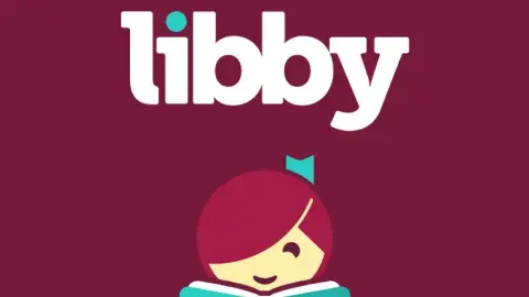 picture featuring the Libby software logo featuring Libby's head reading book with a bookmark hairpin