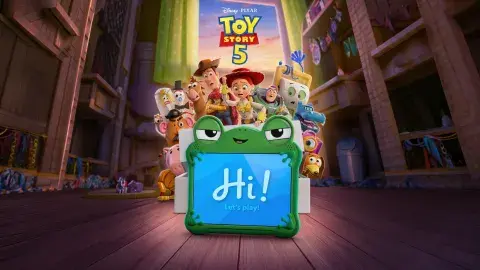 Toy Story 5 Movie Poster with all the toys centered in a bedroom.
