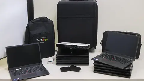 laptops, projector, rolling case