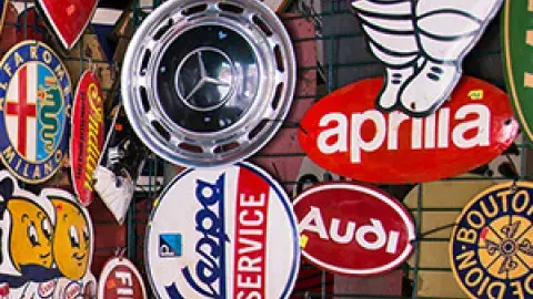 an array of brand stickers representing trademarks