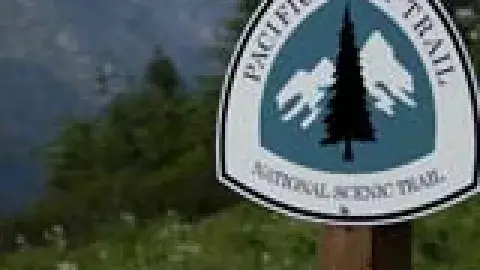 photo of the Pacific coast trail sign in the woods