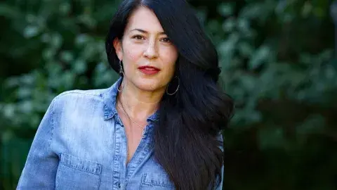 Ada Limón in a blue shirt